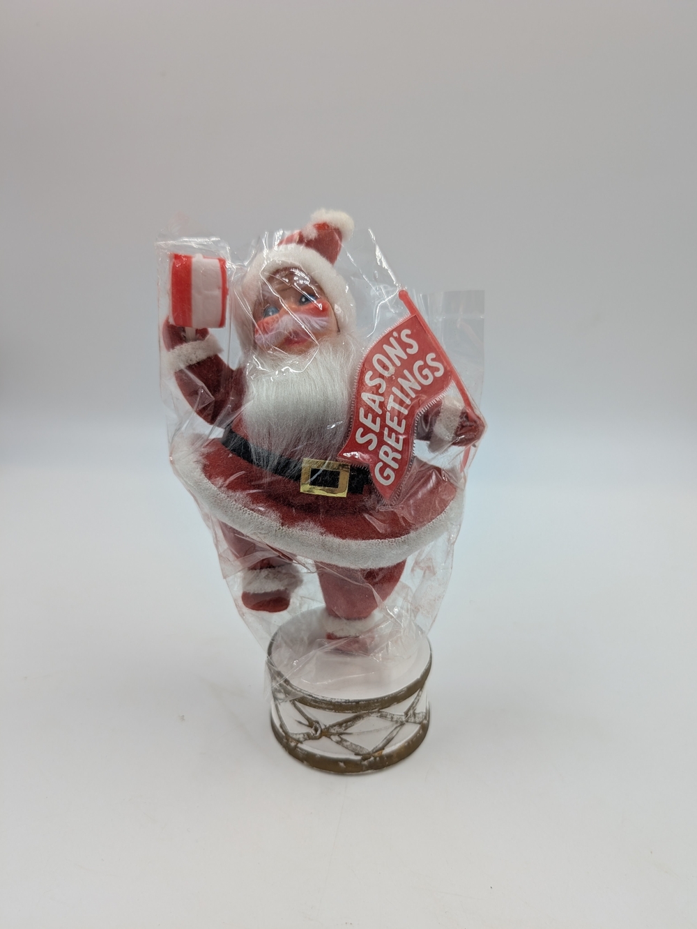 Santa Claus Flocked Felt Vintage Christmas Waving Figure 8" Tall